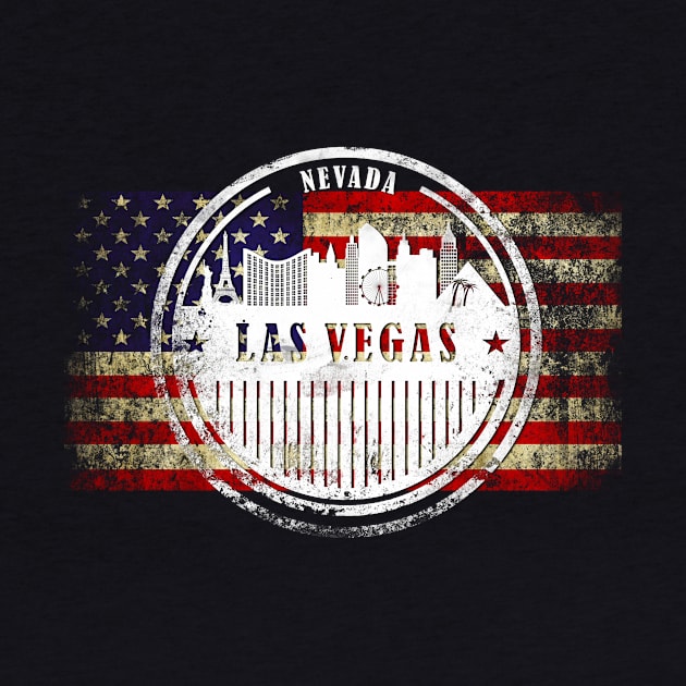 US flag with silhouette Las Vegas City by DimDom